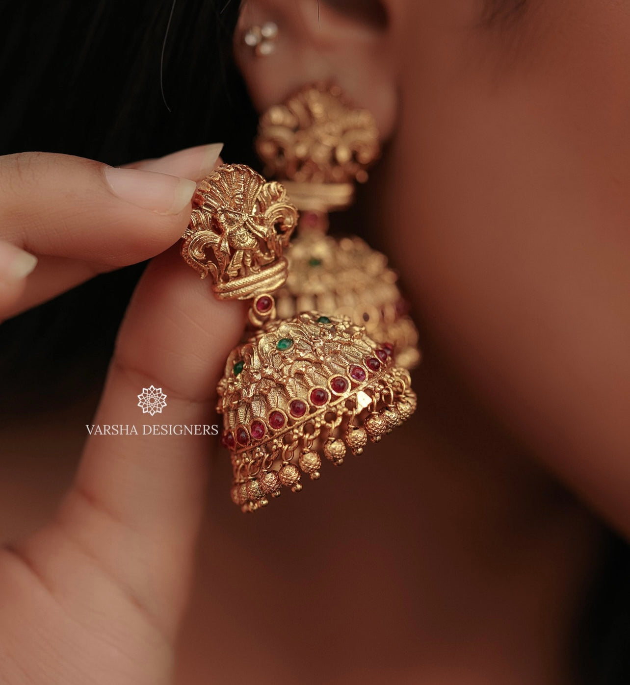 Matte Finish Krishna Temple Jhumkas