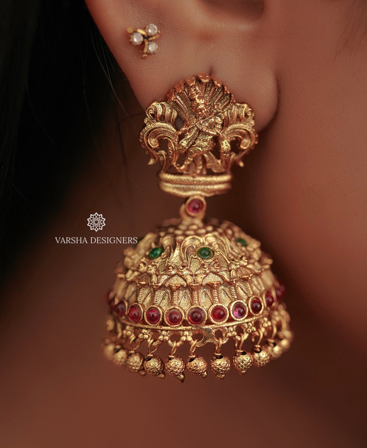 Matte Finish Krishna Temple Jhumkas