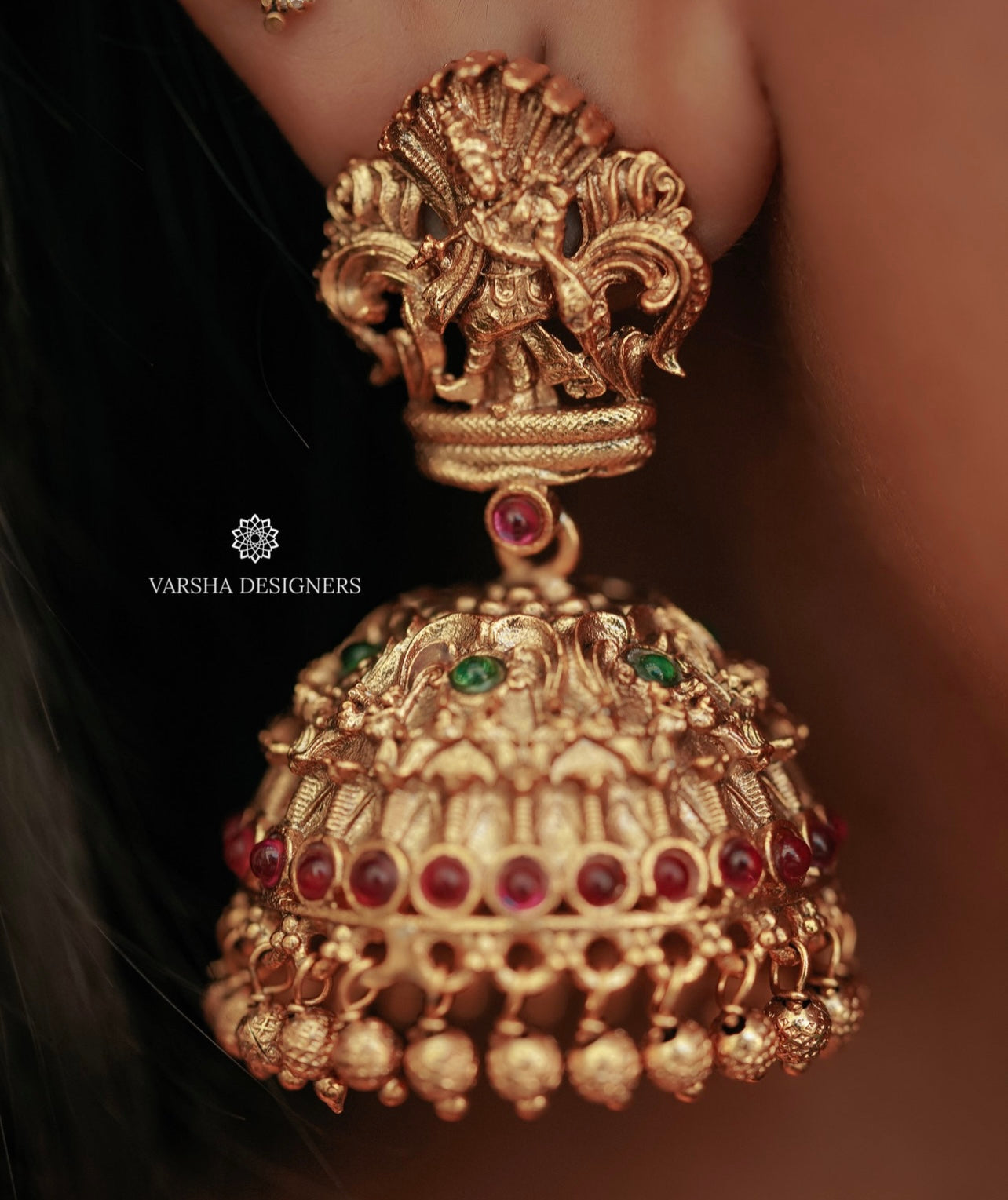 Matte Finish Krishna Temple Jhumkas