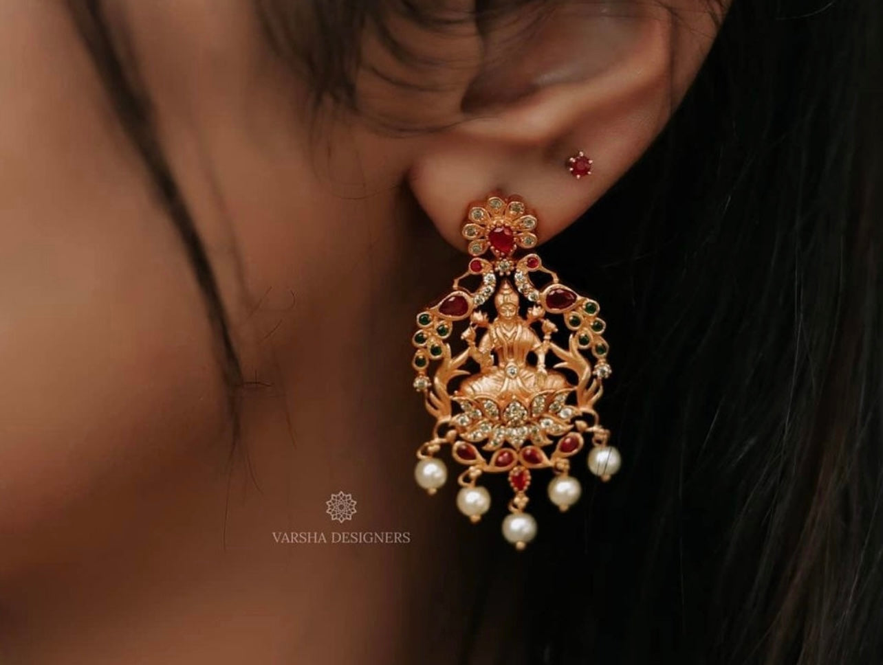 Matte Finish Mango Lakshmi Temple Necklace