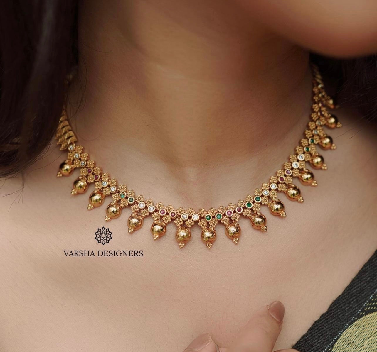 Matte Finish Multi Stone Necklace Set