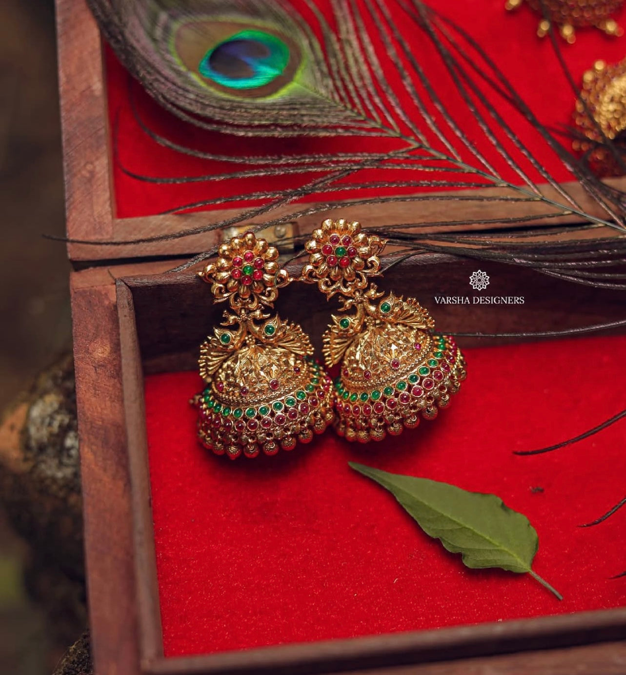 Matte Finish Multi Stone Peacock Jhumkas