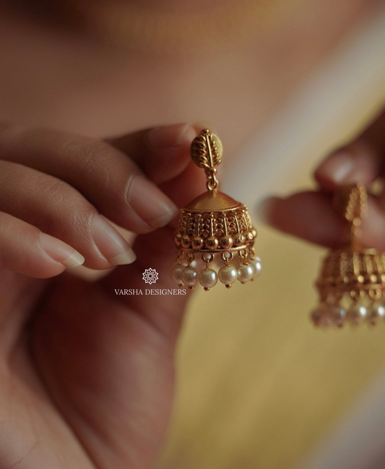 Matte Finish Necklace with Pearl Jhumkas