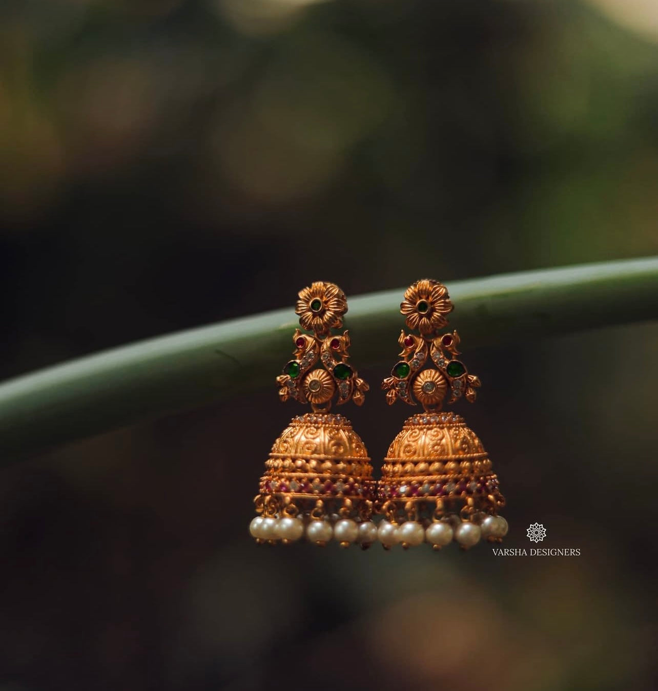 Matte Finish Peacock Bridal Jhumkas