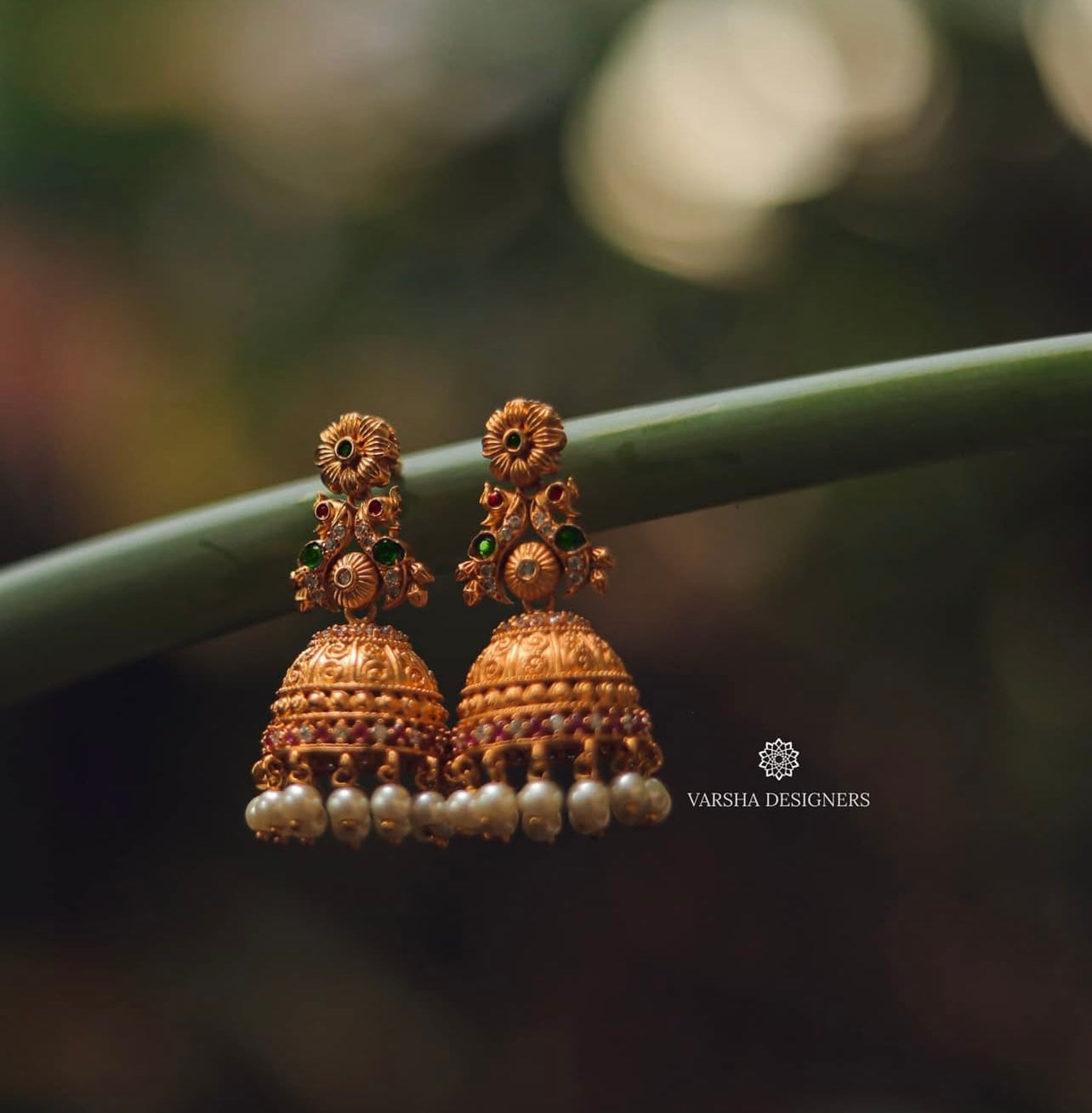 Matte Finish Peacock Bridal Jhumkas