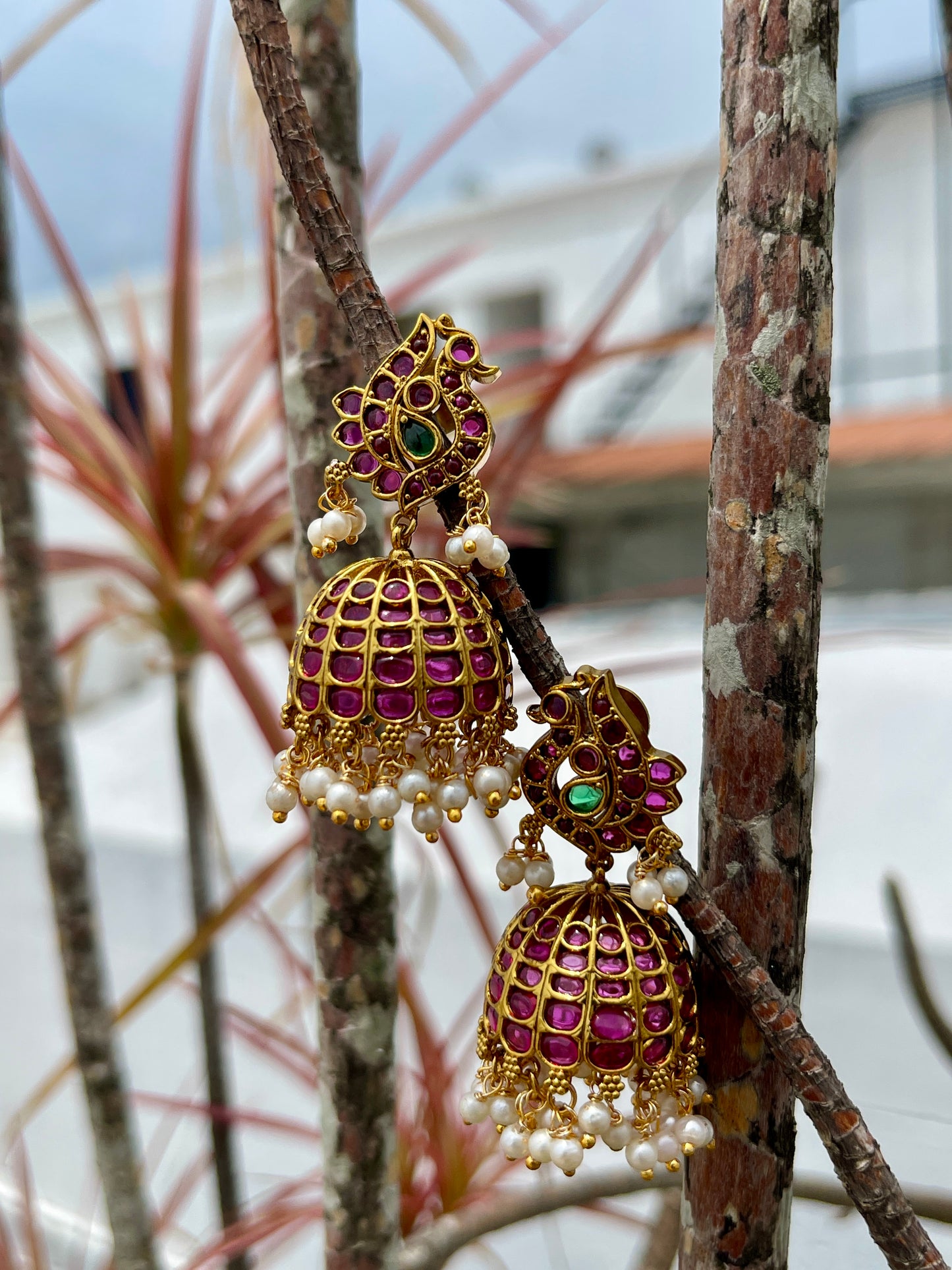 Matte Finish Peacock Kemp Jhumkas