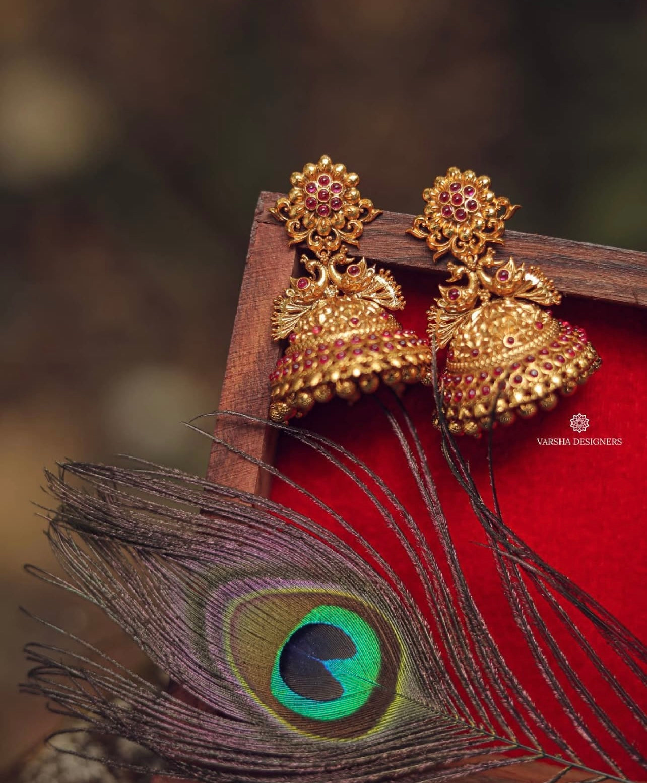 Matte Finish Ruby Dual Peacock Jhumkas