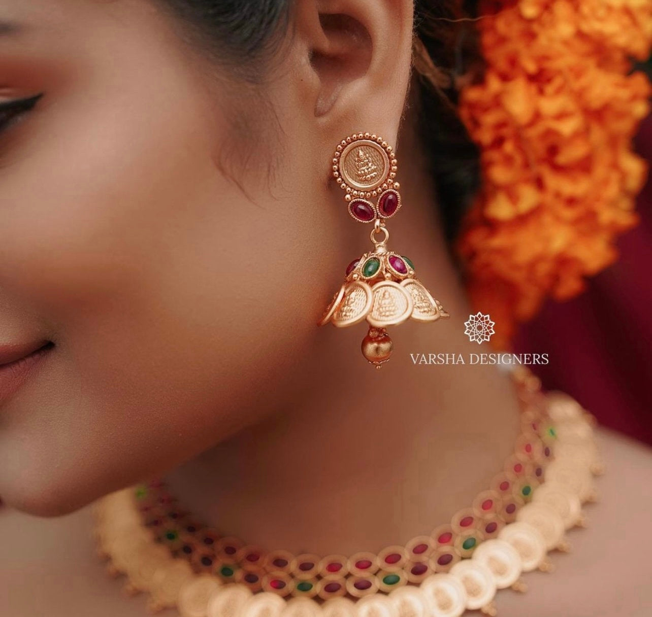 Matte Finish Ruby & Green Stone Kasumala