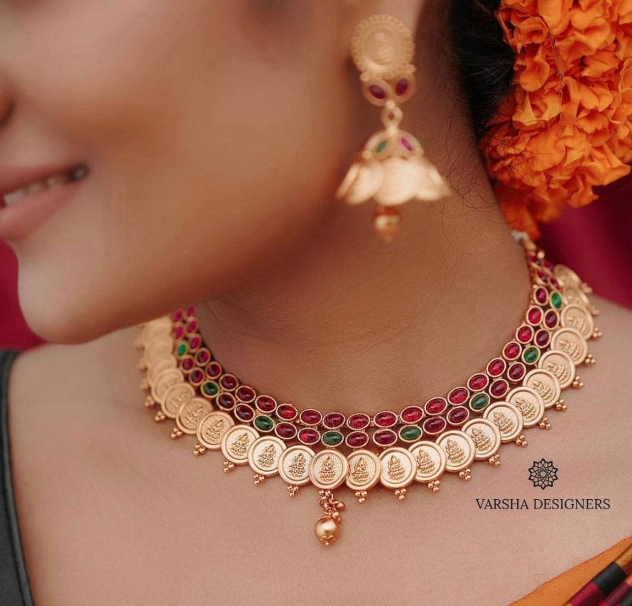 Matte Finish Ruby & Green Stone Kasumala