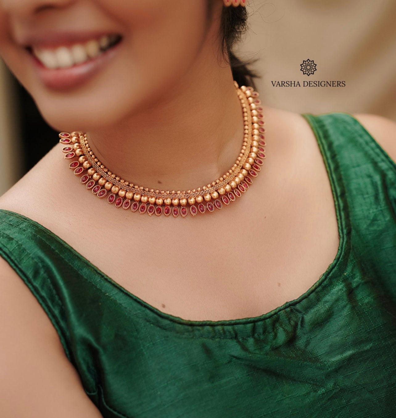 Matte Finish Ruby Necklace Set