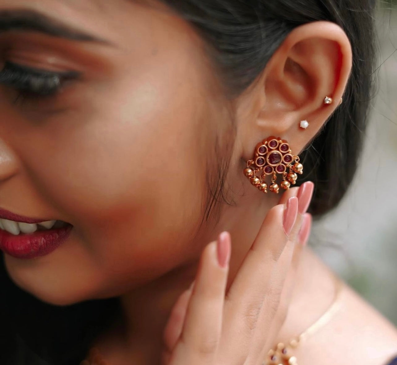 Matte Finish Ruby Necklace Set