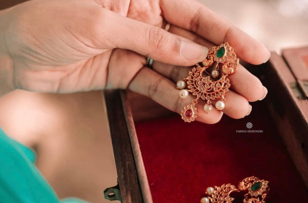 Matte Finish Stone Chandbali Earrings