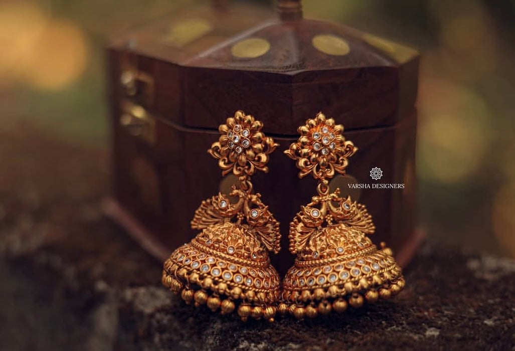 Matte Finish White Stone Jhumkas