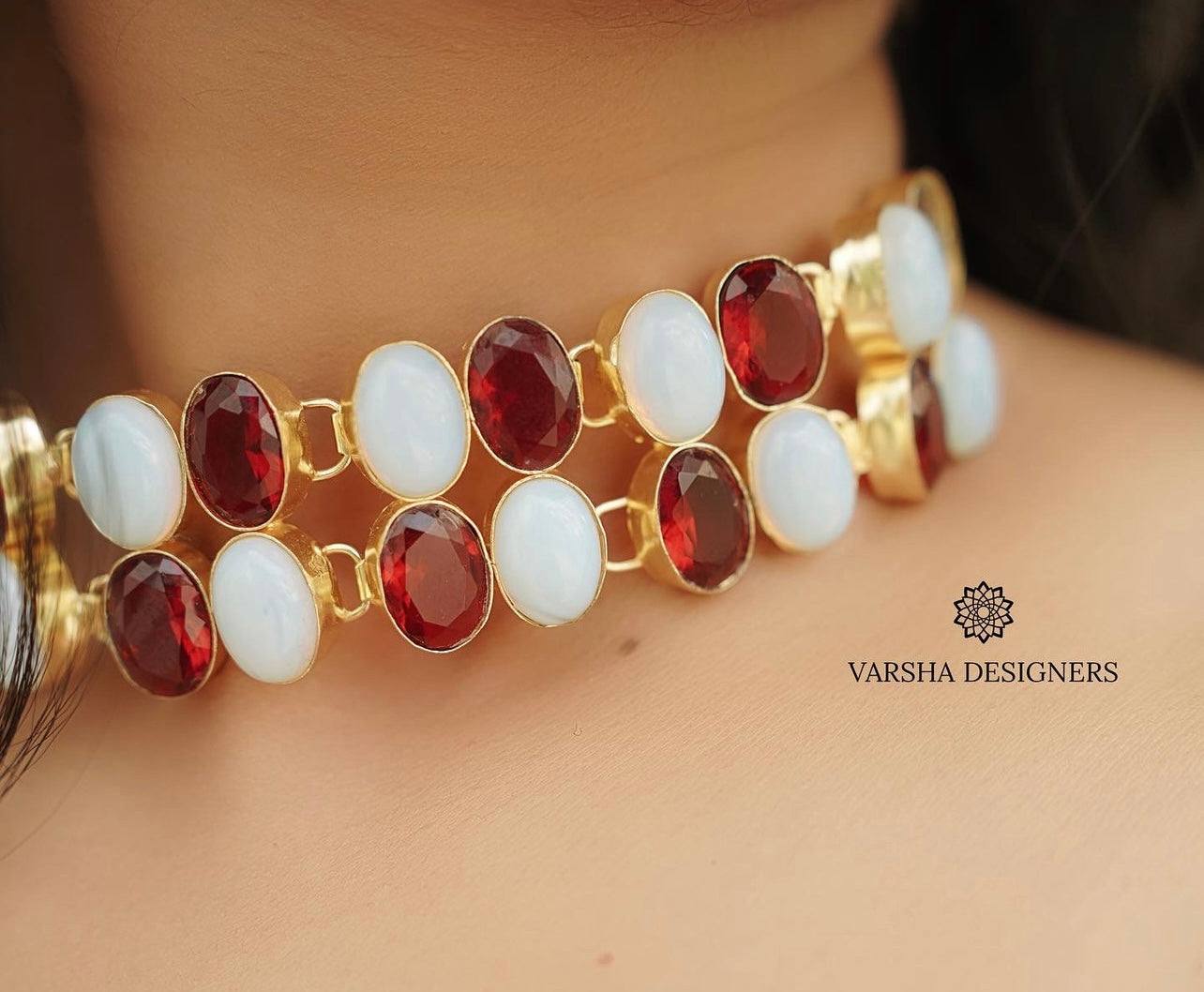 Moonstone and Garnet Choker Set