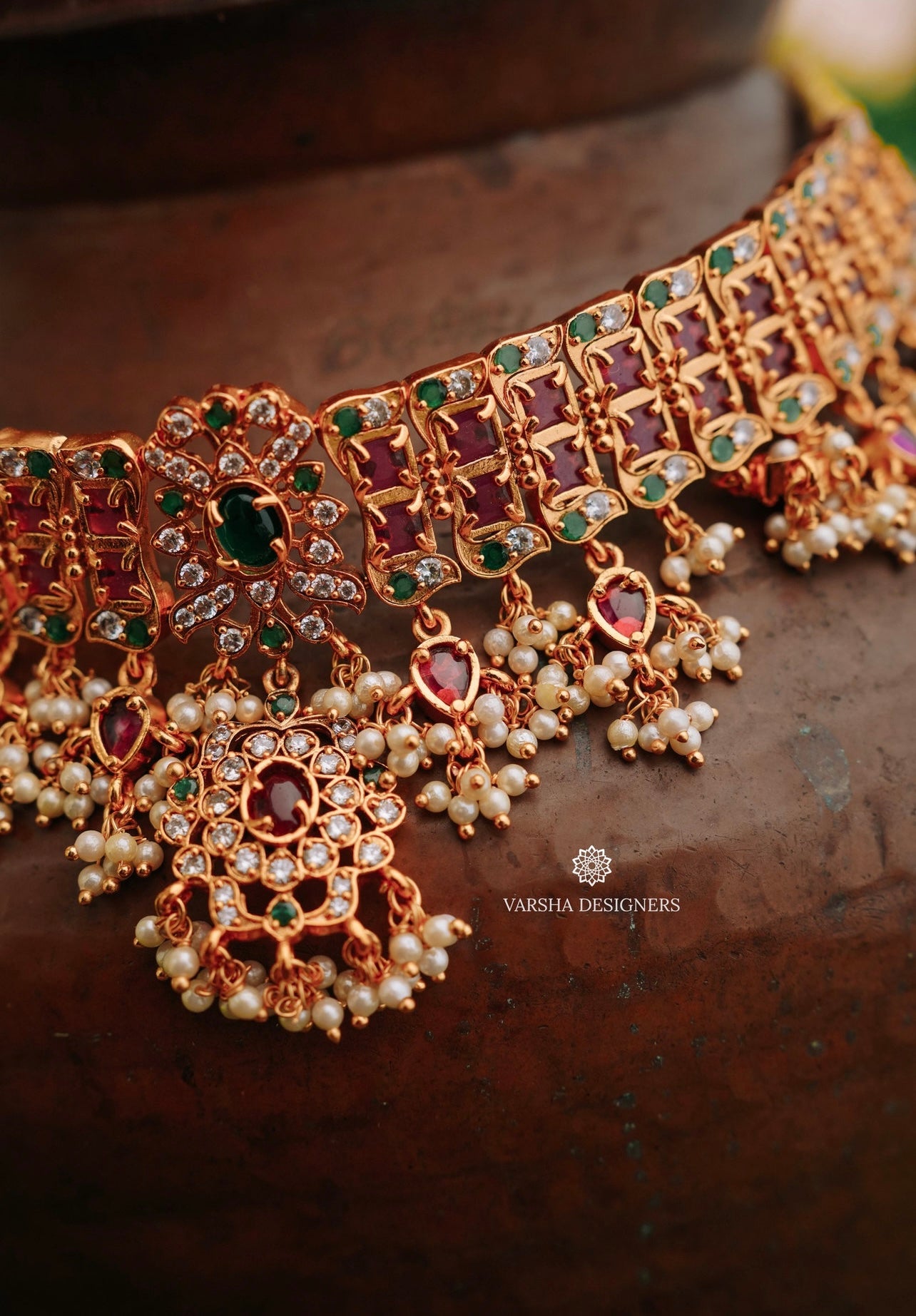 Multistone Gold Finish Stone Choker Set