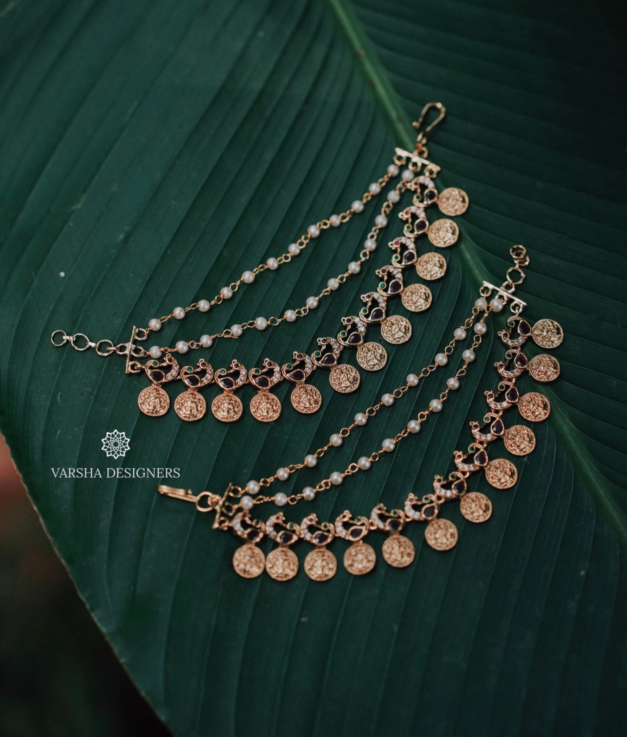 Peacock Bridal Pearl Earchains