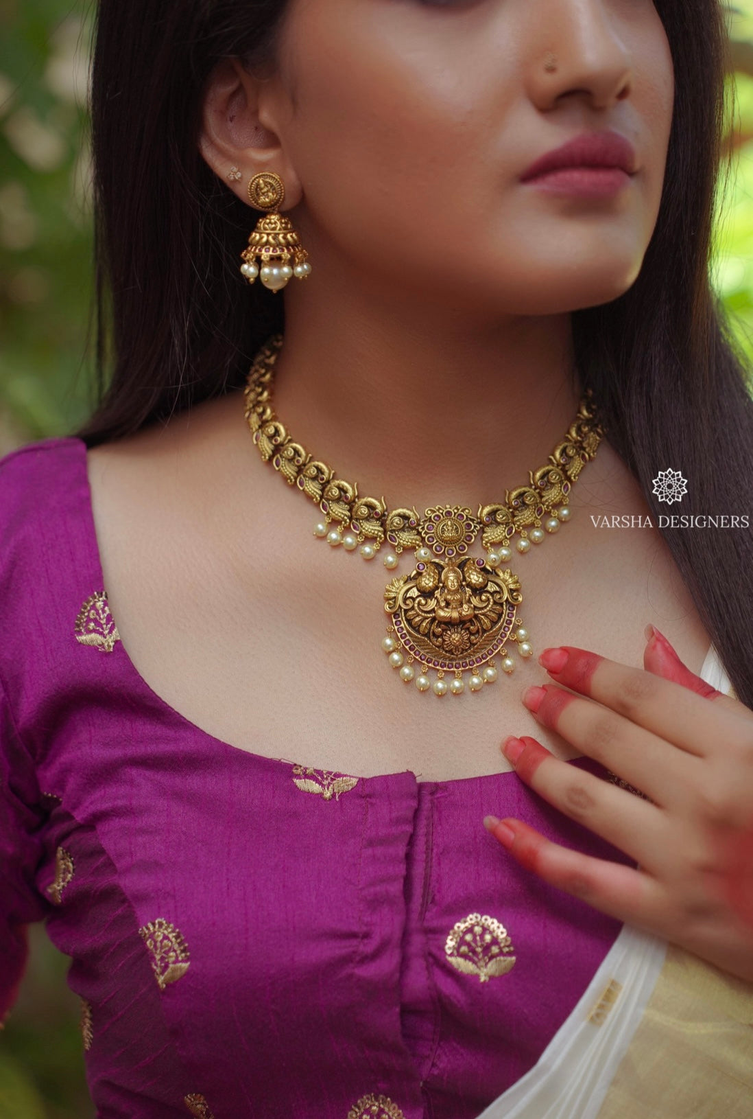 Peacock Motifs Temple Necklace Set