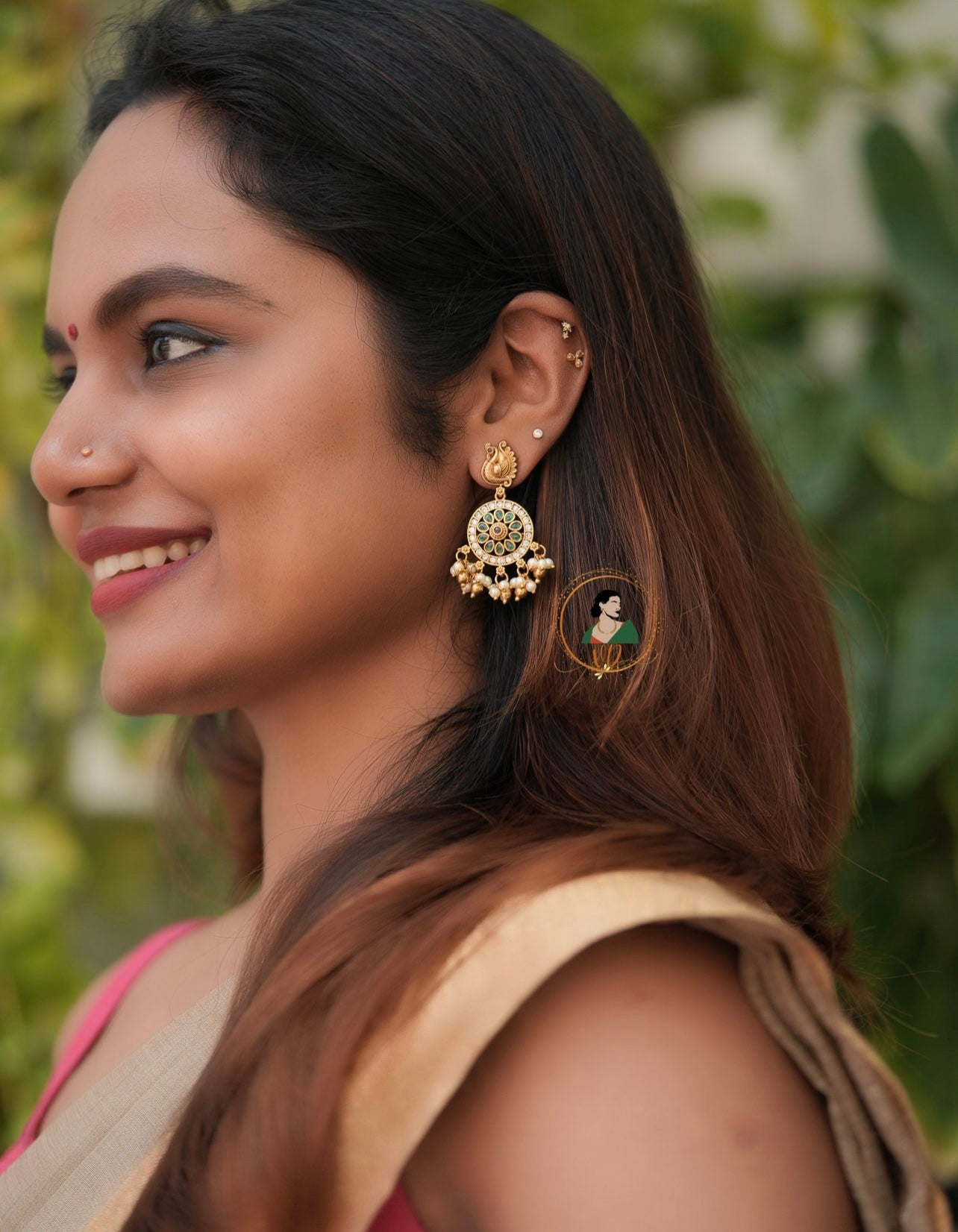 Peacock Stud Earrings with Pearl Drops