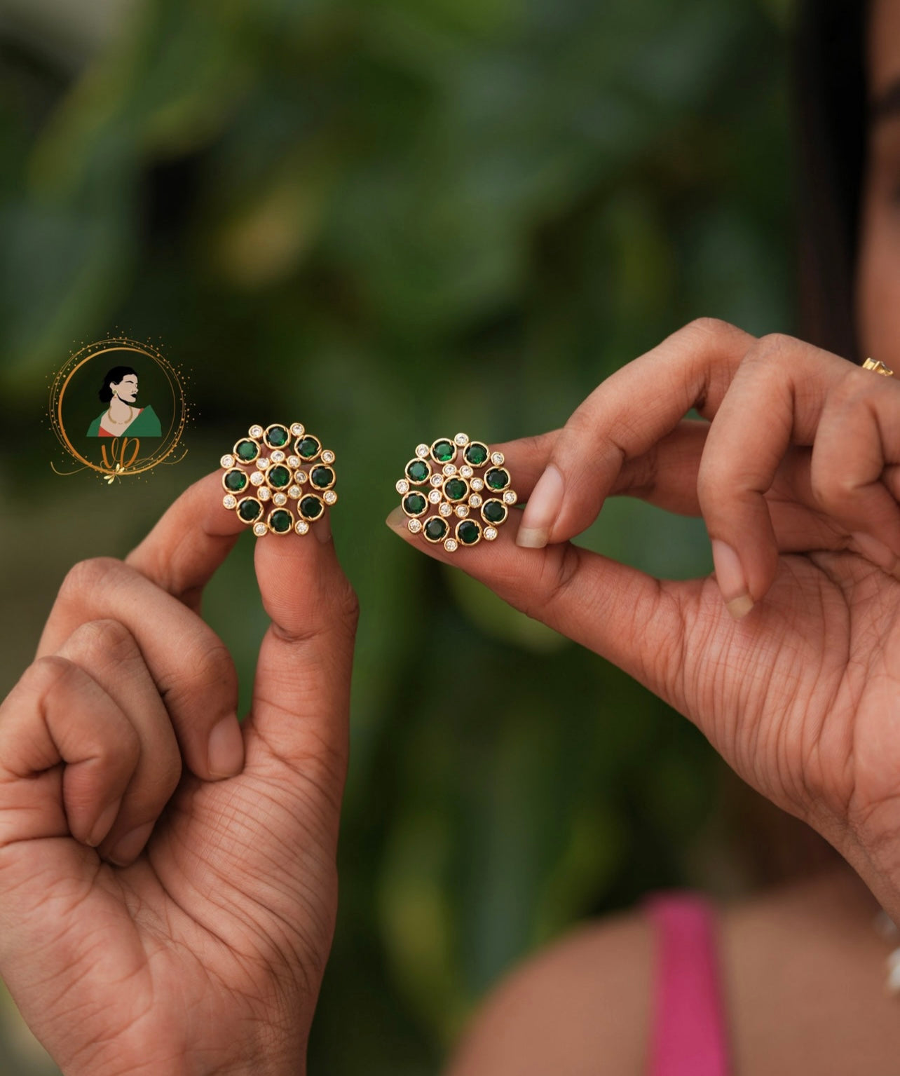 Pearl Long Chain Set with Green Pendant