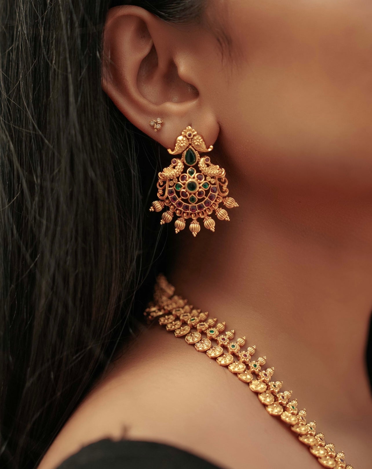 Premium Matte Temple Lakshmi Kaasu Haram