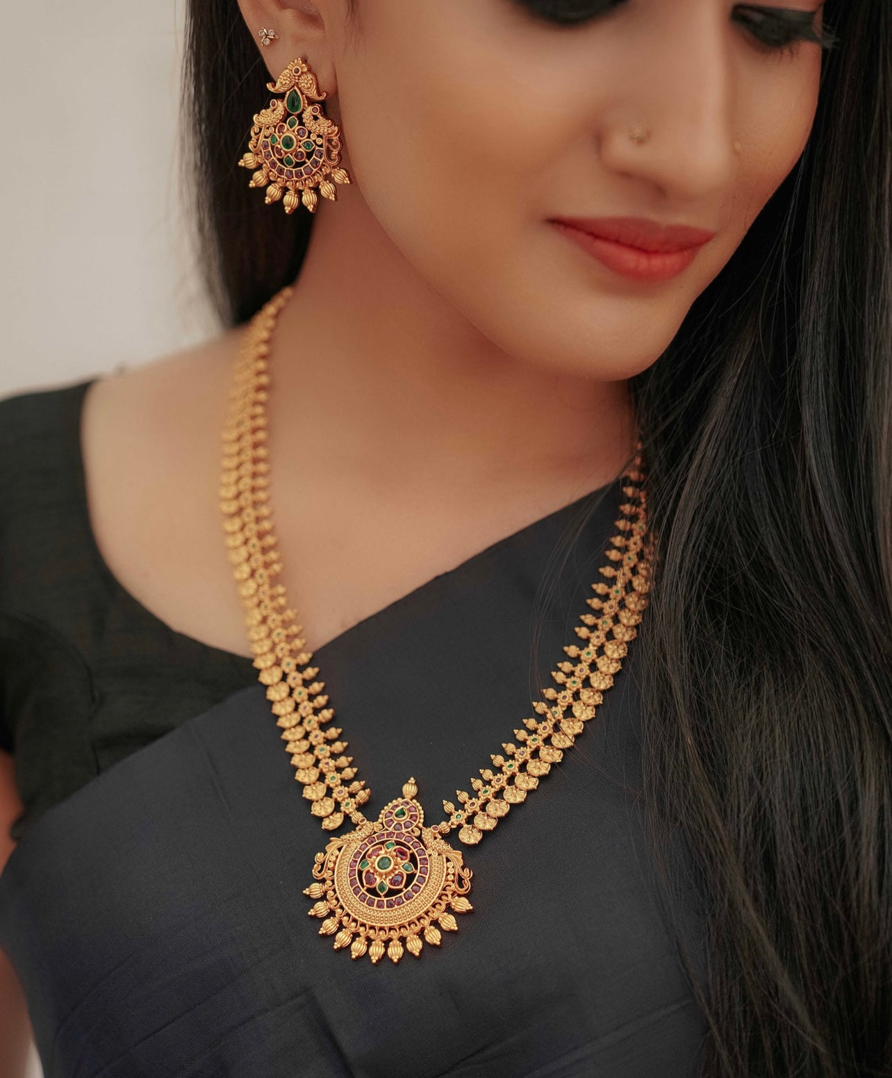 Premium Matte Temple Lakshmi Kaasu Haram