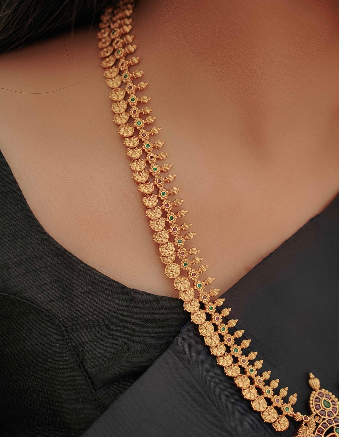 Premium Matte Temple Lakshmi Kaasu Haram