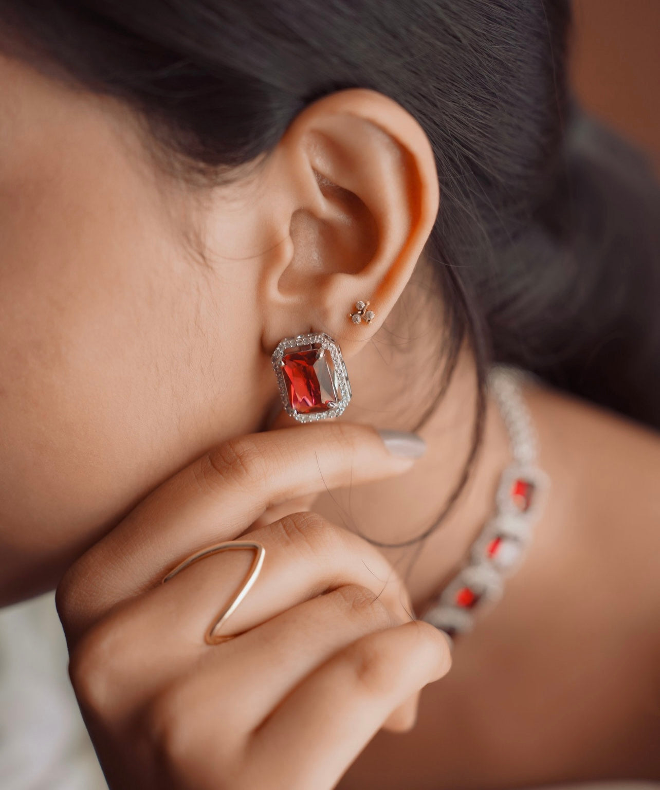 Rich Carmine Zircon Stone Necklace