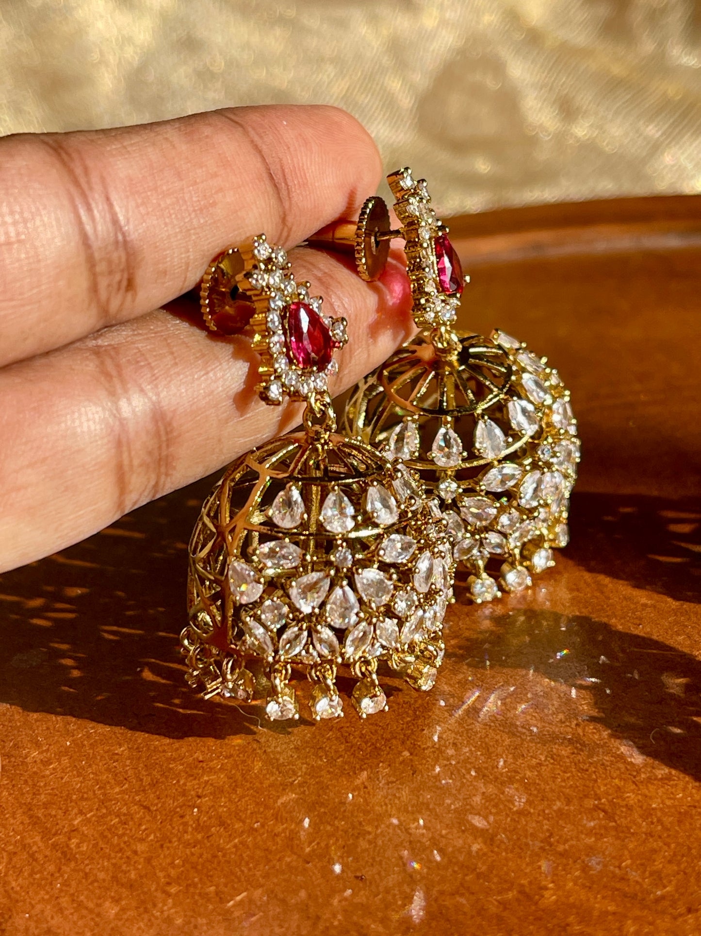Ruby Teardrop Zircon Jhumkas