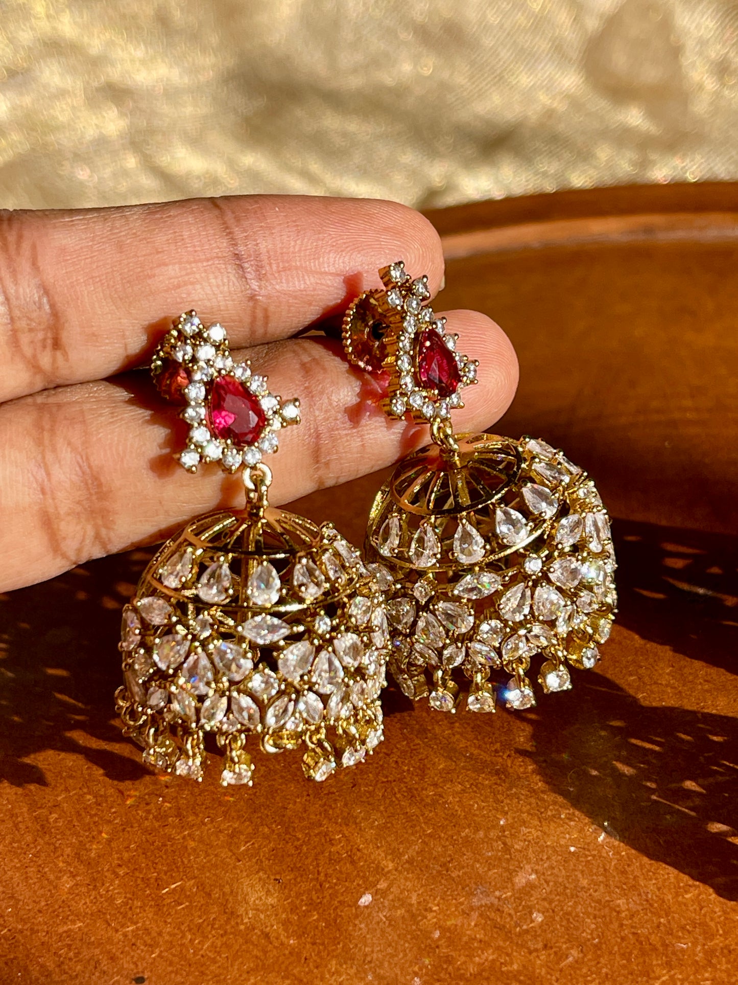 Ruby Teardrop Zircon Jhumkas