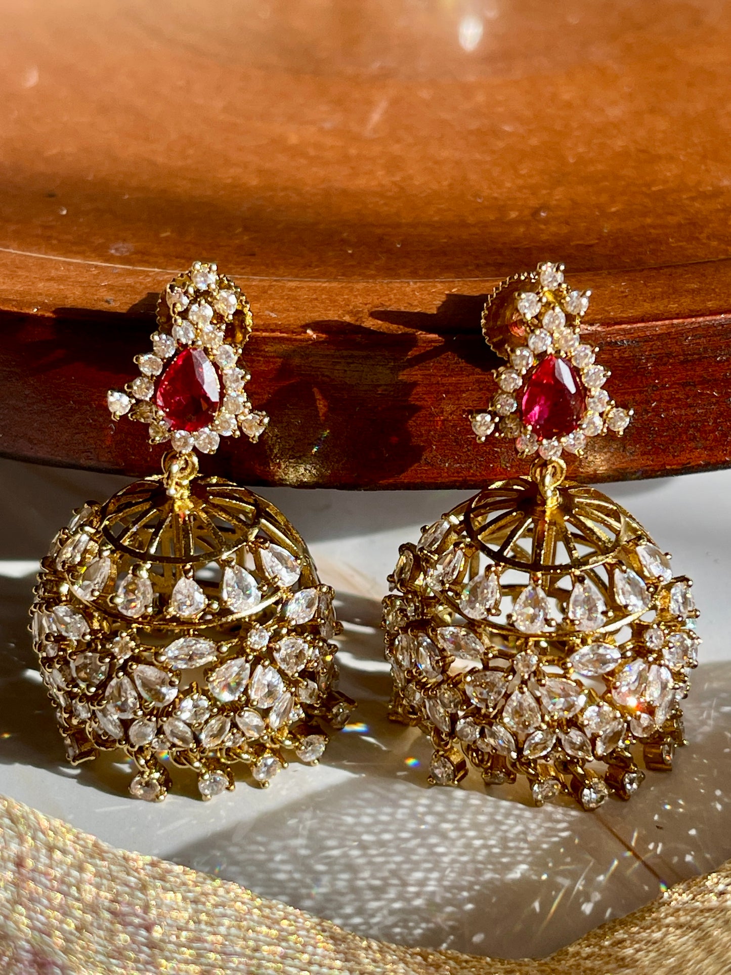 Ruby Teardrop Zircon Jhumkas