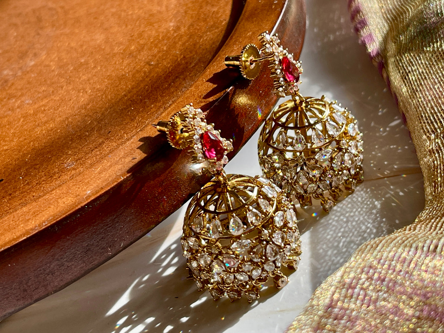 Ruby Teardrop Zircon Jhumkas