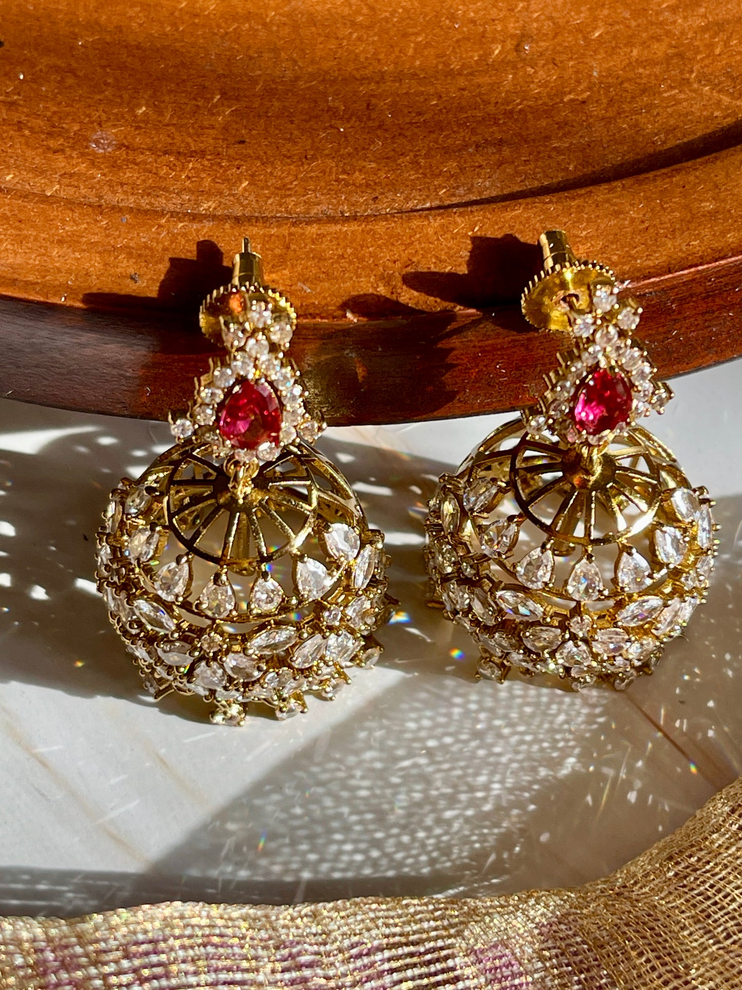 Ruby Teardrop Zircon Jhumkas