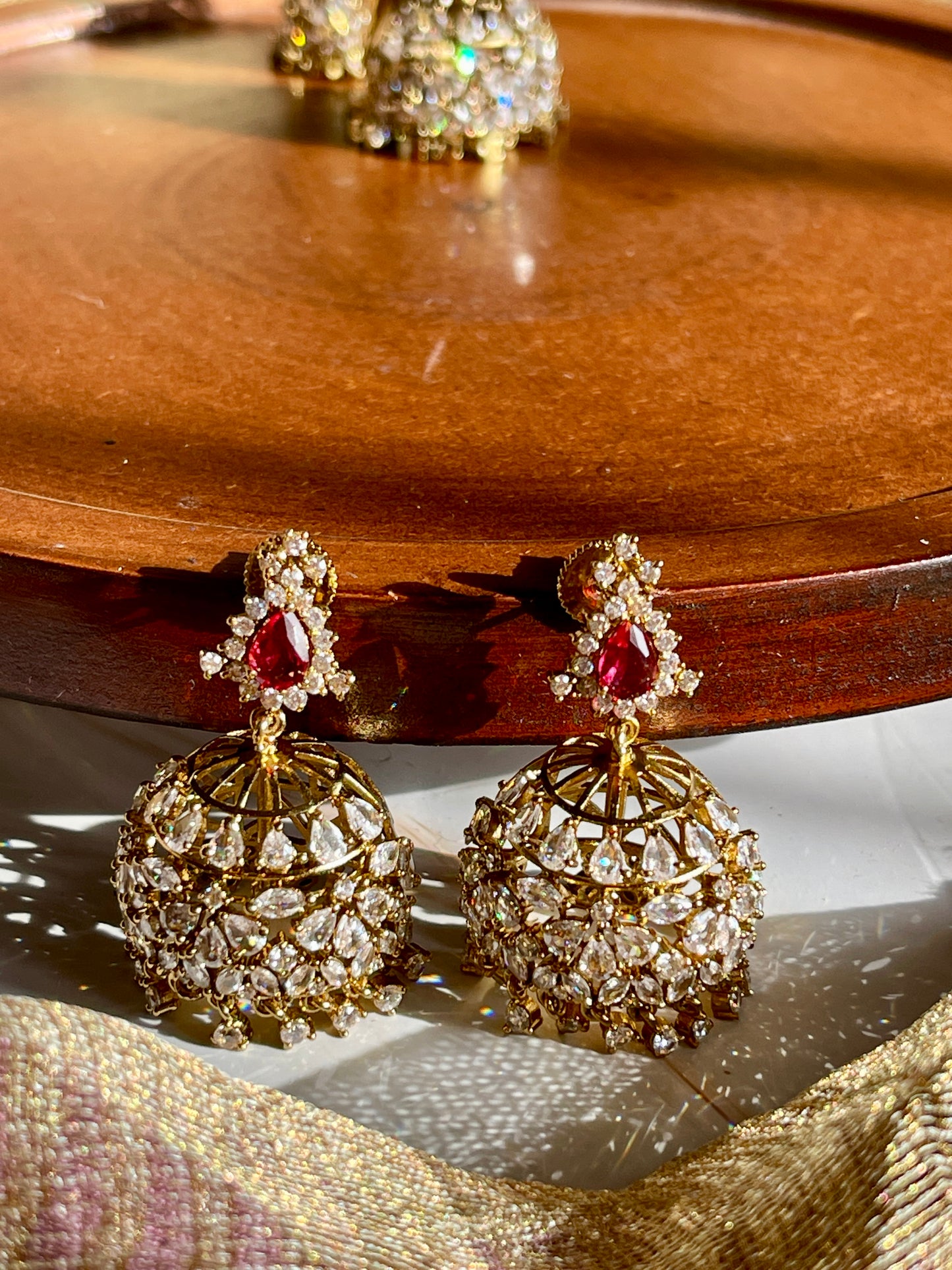 Ruby Teardrop Zircon Jhumkas