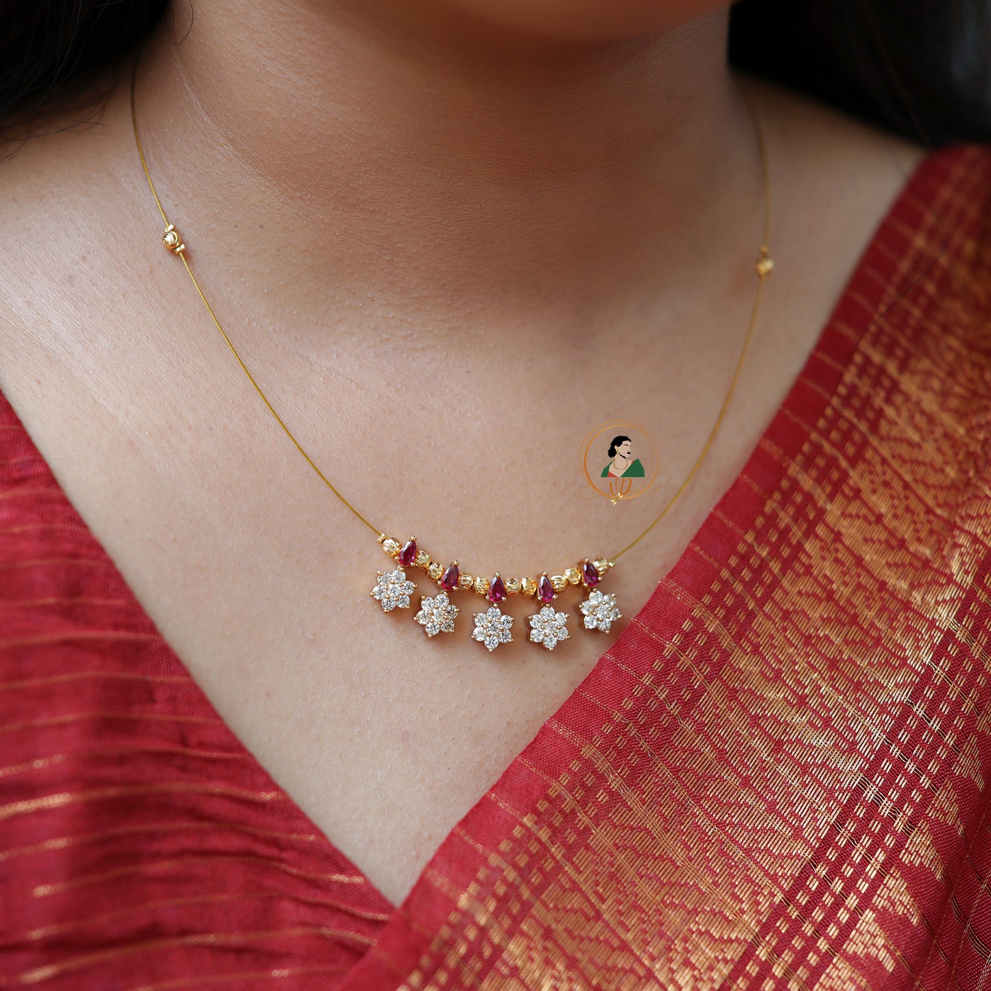 Ruby & White Stone Invisible Necklace