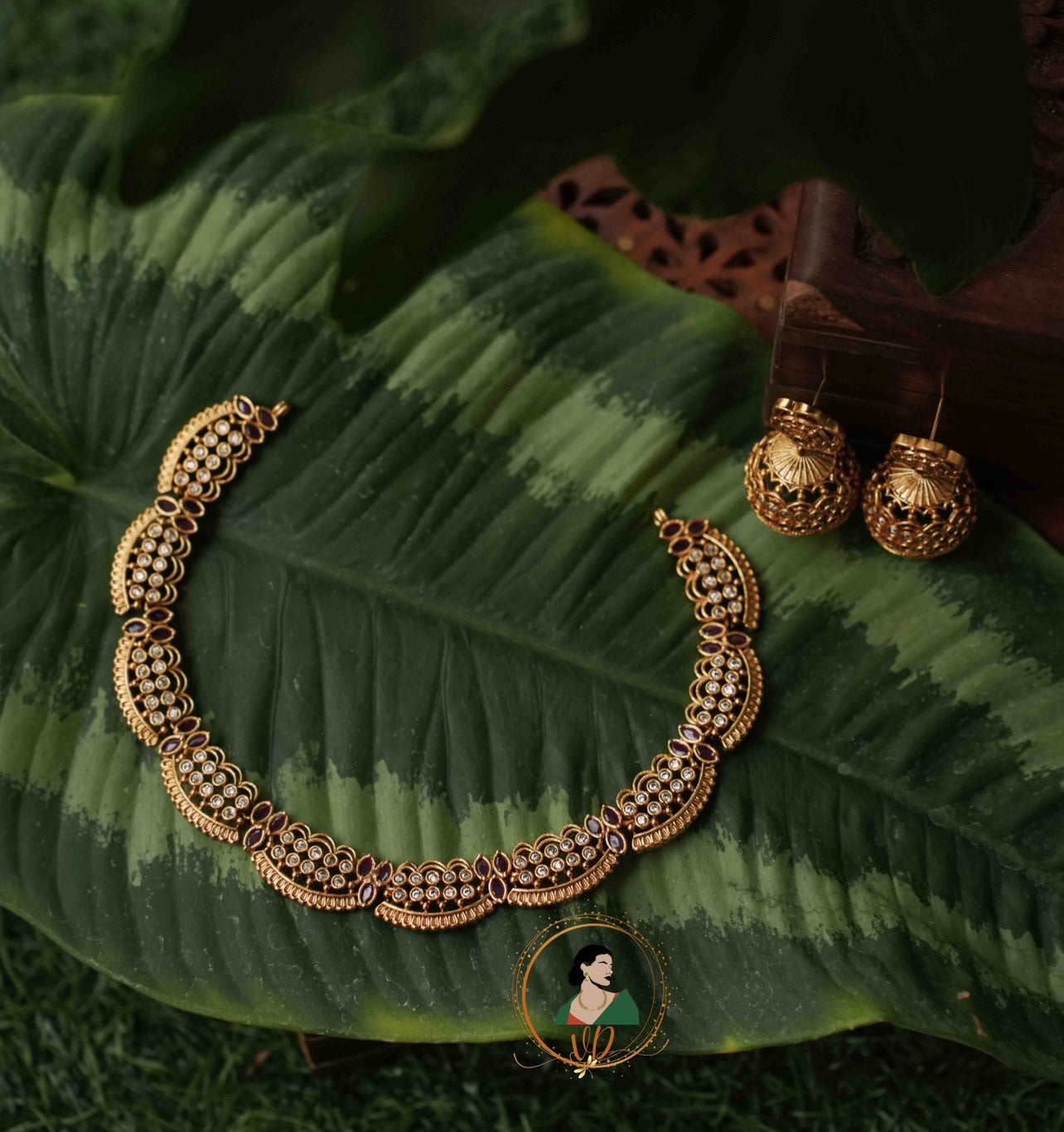 Ruby & White Stone Necklace Set