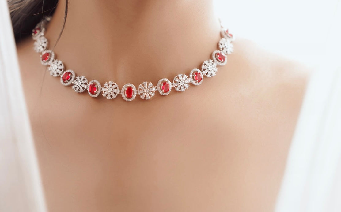 Ruby and White Stone Designer Necklace