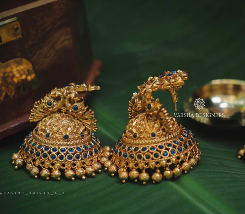 Sapphire Stone Floral Jhumkas