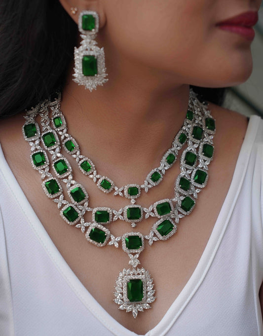 Silver Finish Zircon Stone Emerald Haram