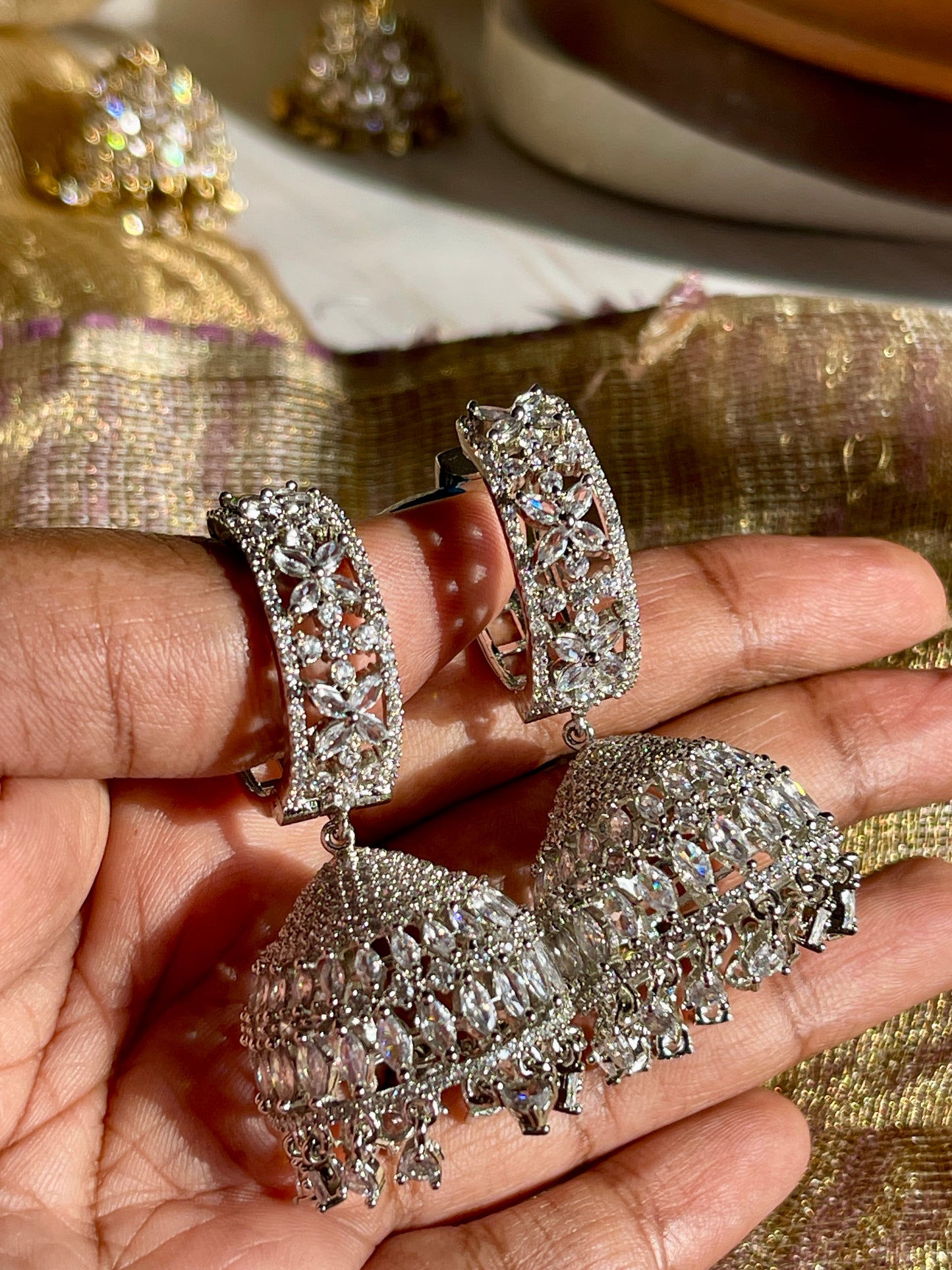 Silver Zircon Loop Jhumkas