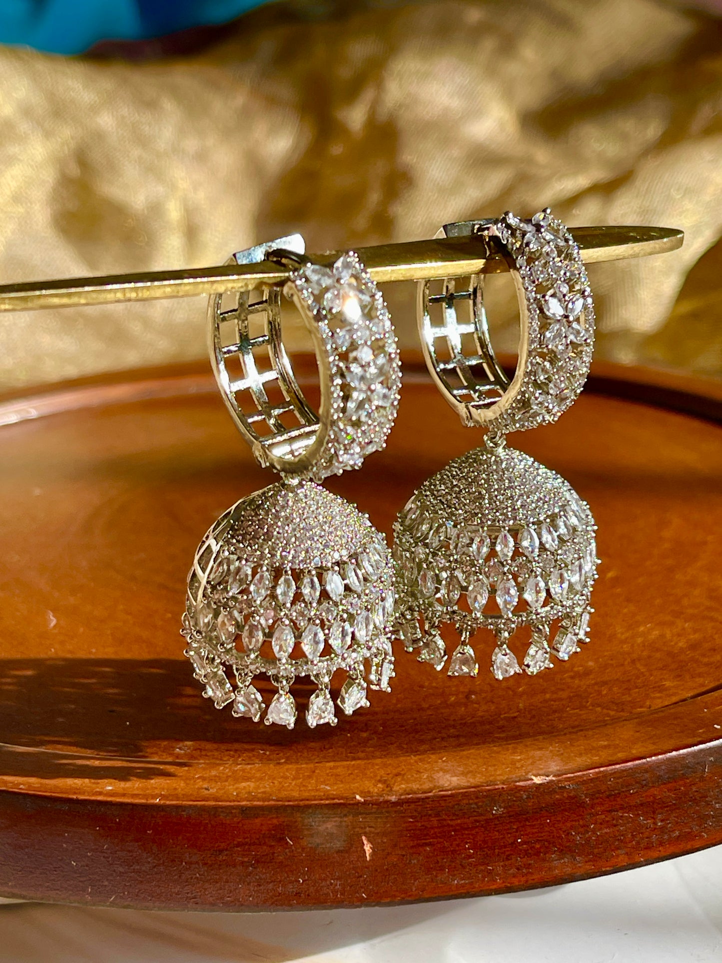 Silver Zircon Loop Jhumkas