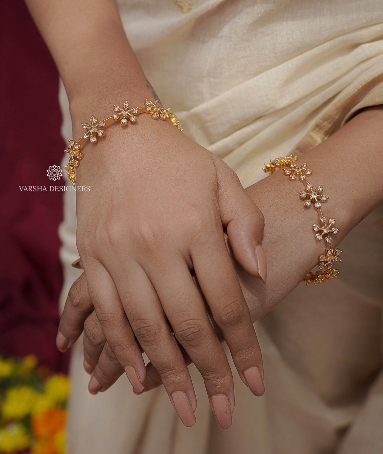 Simple White Stone Floral Bangles