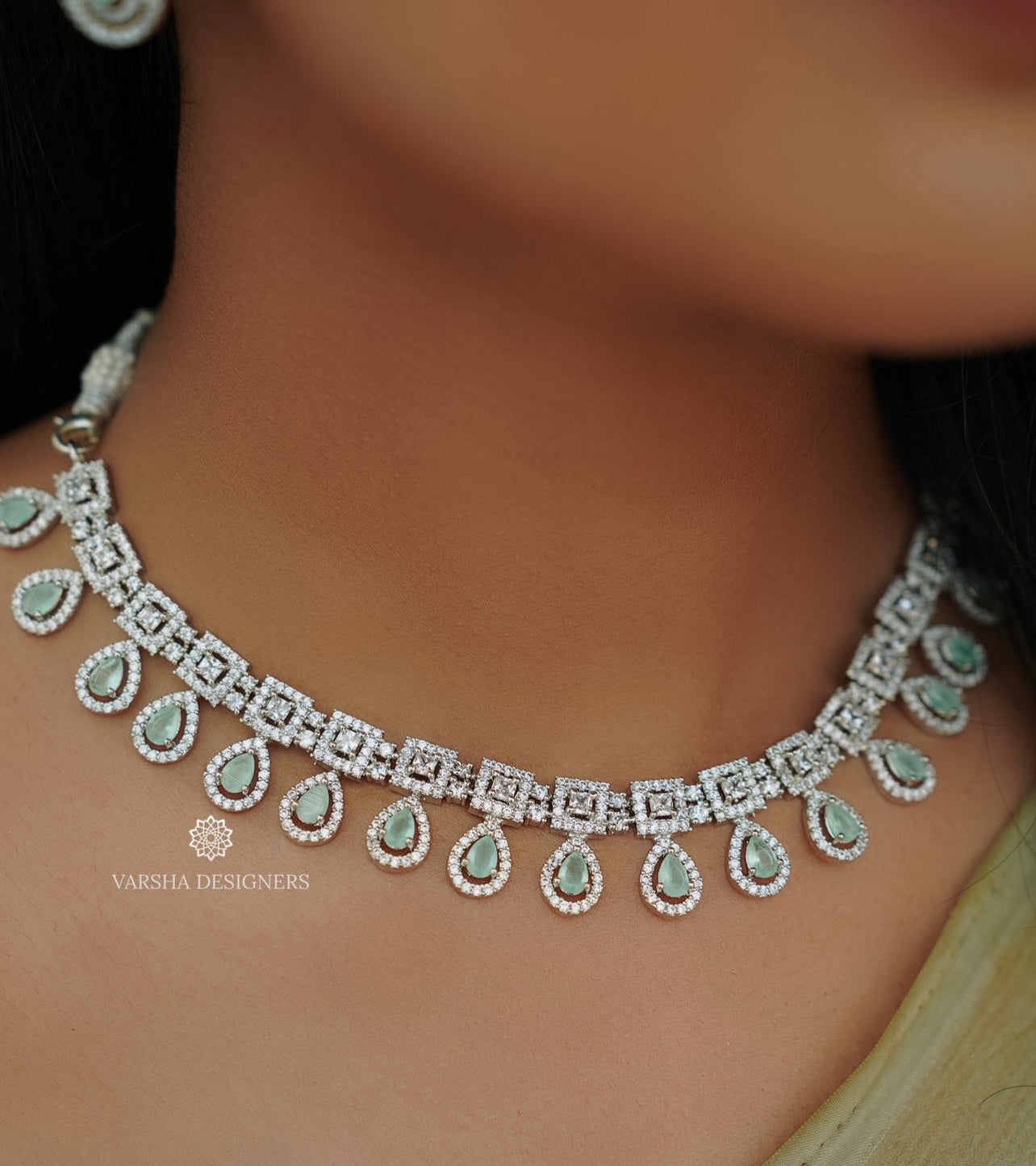 Sterling Silver Pastels Green Stone Necklace