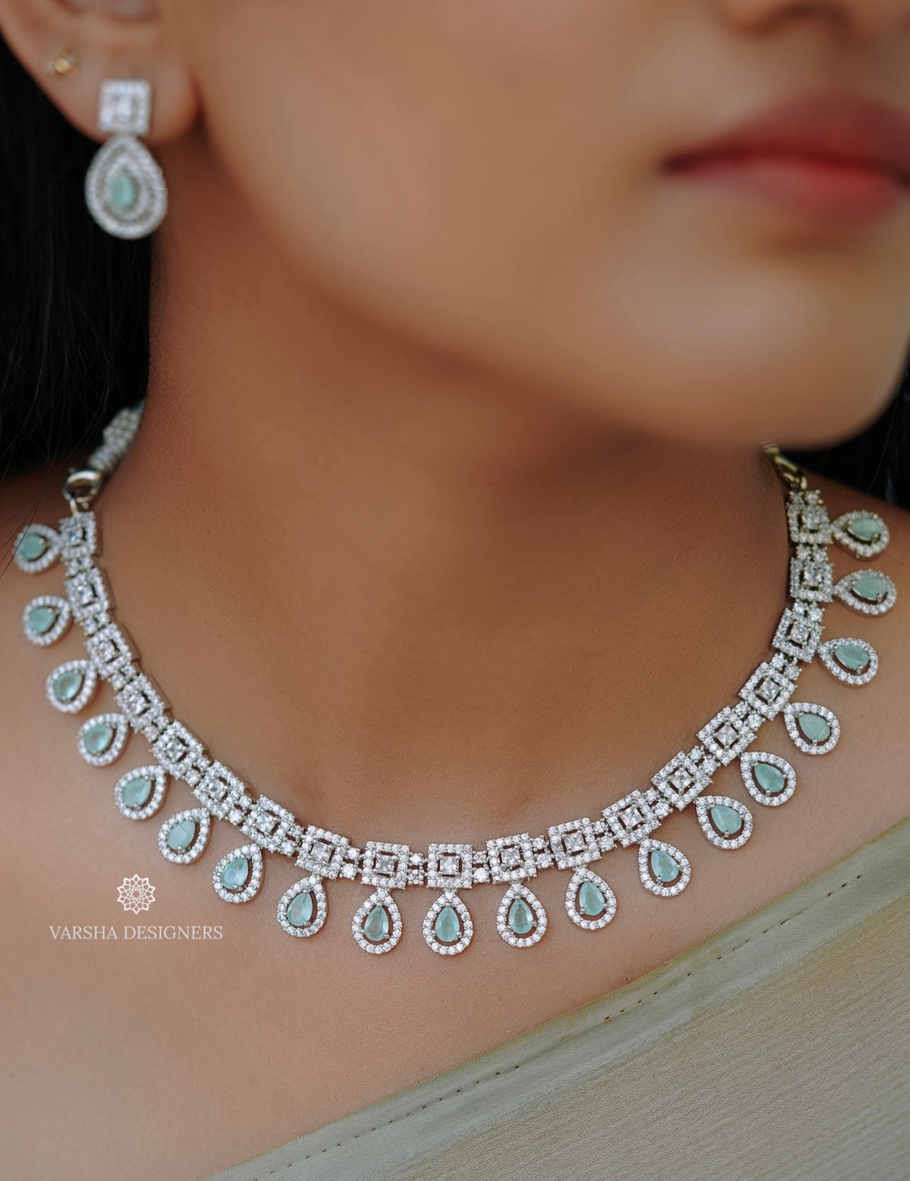 Sterling Silver Pastels Green Stone Necklace