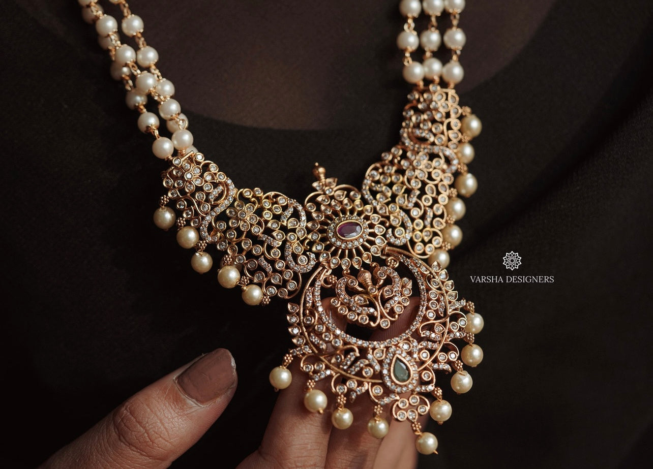 Three Layer Pearl Haram with AD Pendant