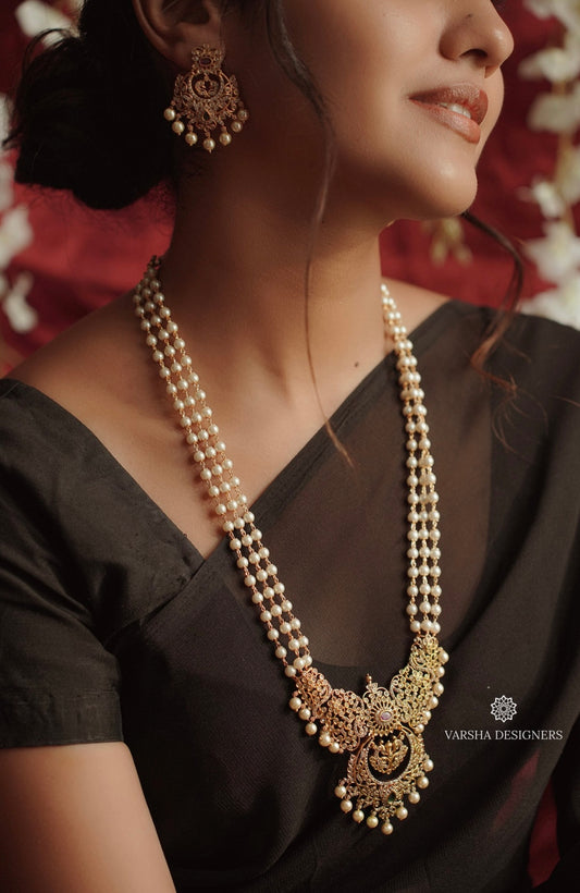 Three Layer Pearl Haram with AD Pendant