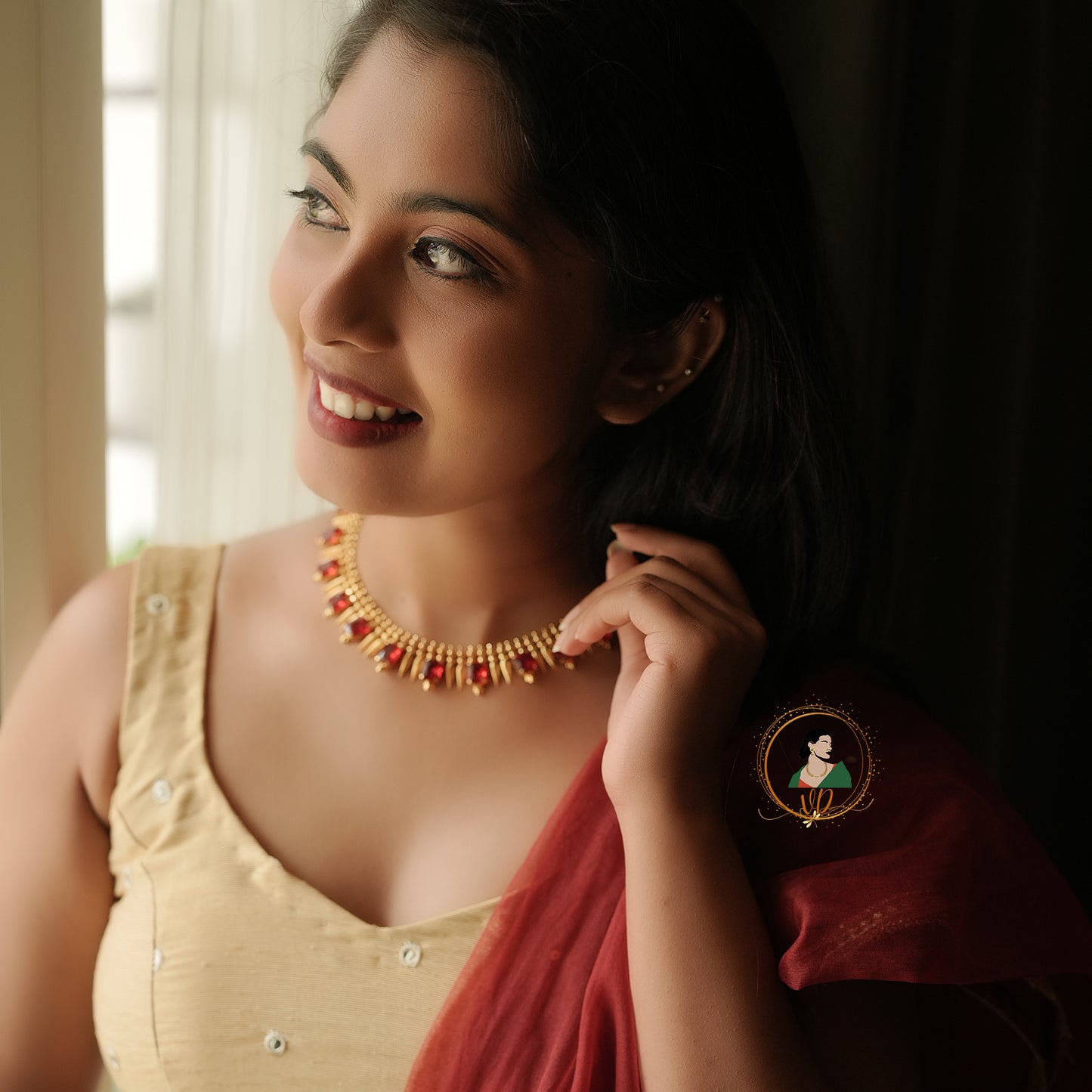Traditional Kerala Ruby Necklace Set