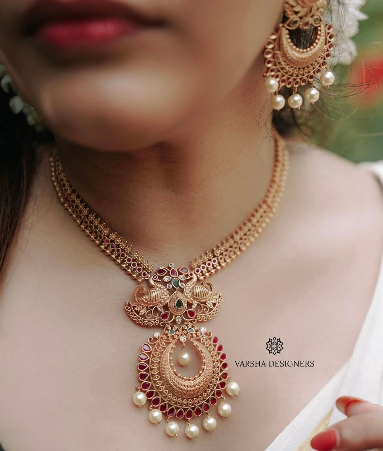 Traditional Matte Finish Ruby Necklace Set