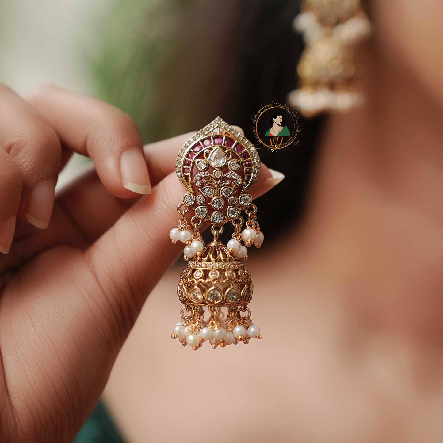 Traditional White Stone Jhumkas