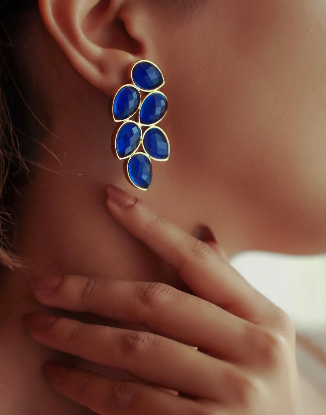 Trendy Gold Finish Sapphire Earrings