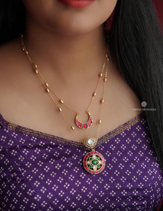 Two Layer Kundan & Kemp Two Layer Necklace